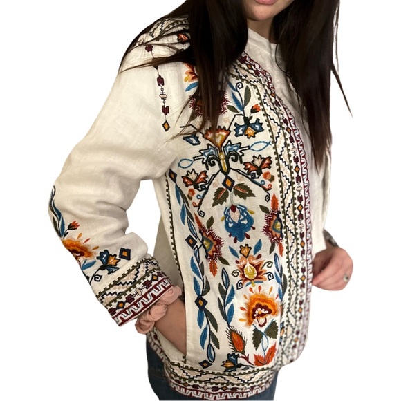 Johnny Was | Izamal Crop Jacket Embroidered 100% Linen w/ Pockets - Picture 15 of 15